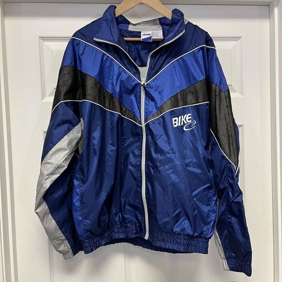 Bike Y2K Blue & Gray Track Jacket Windbreaker sz L EUC - Picture 1 of 6